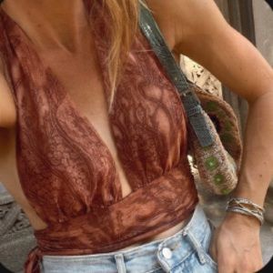Stevie Multi Brown Mesh Halter Top